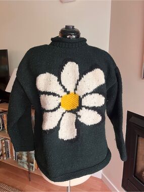 Vintage Roll Neck Wool Daisy Sweater